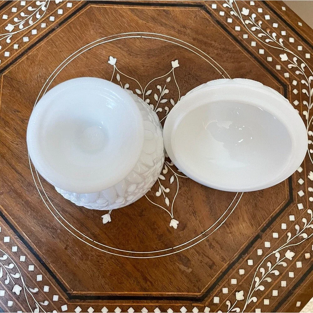 Vintage AVON Milk Glass Egg Shaped Covered Candy Dish